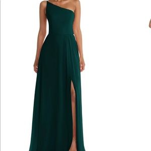 After Six One-Shoulder Evergreen Chiffon Gown